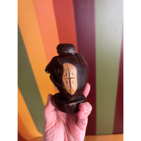 Weaping man Buddha vintage wooden hand carved - set of 3 - Picture 3 of 10